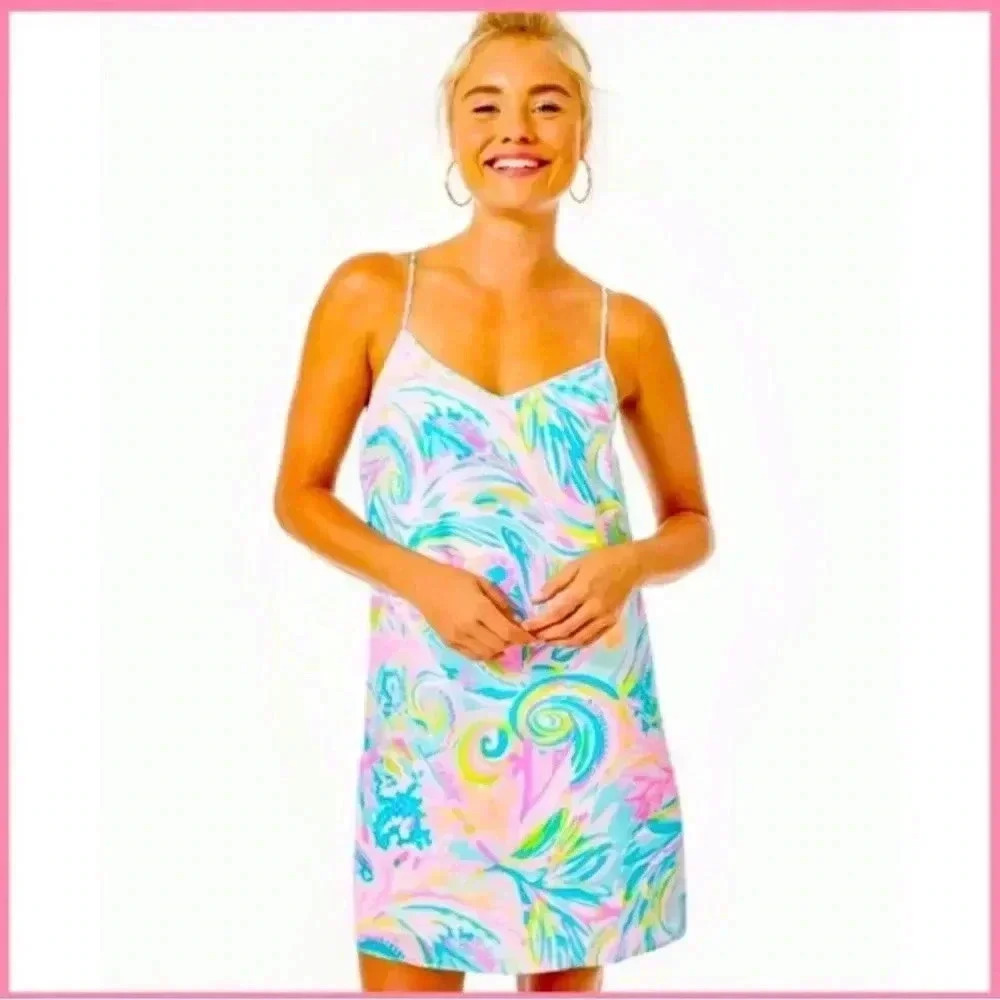 Lilly Pulitzer NWT Dusk Silk Dress Size Large in Carnival Coral